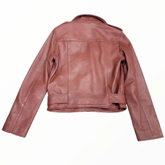 All Saints Balfern Leather Biker Jacket Fire Red Moto Burgundy Maroon Size 4 - Picture 5 of 7